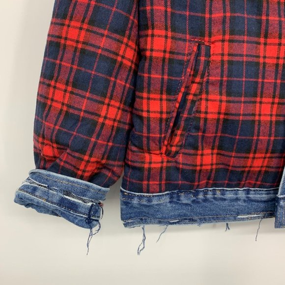 Blank NYC Reversible Jacket Plaid Denim Red Blue American Pie - Picture 10 of 16
